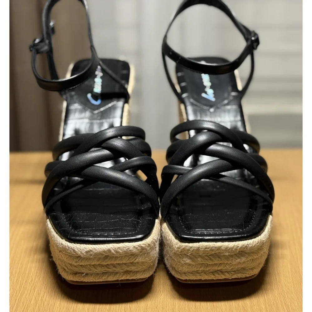Circus NY By Sam Edelman Women Strappy Espadrille Wedge Sandal 9.5 Black Crocs